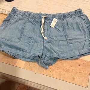Aerie light Blue Women's Drawstring Denim-Style Shorts